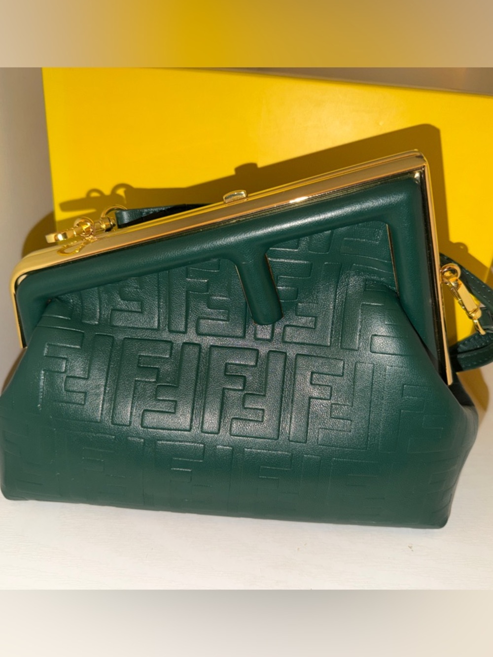 Embossed Green Frame Clutch with Gold Hardware